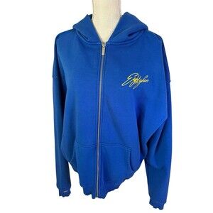 EIGHTY FIVE Blue Racing Heavy‎ Oversized Zip Hoodie Size Medium